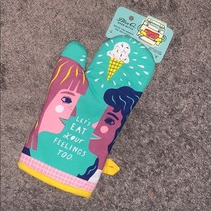 Blue Q Turquoise Pink Yellow 'Let's Eat Your Feelings Too' Oven Mitt